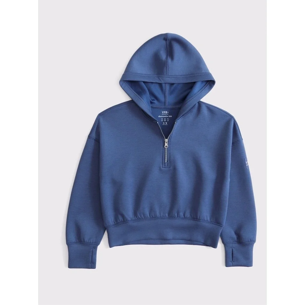 Abercrombie Kids YPB Blue Quarter Zip Hoodie Cropped Sweatshirt Size 9/10